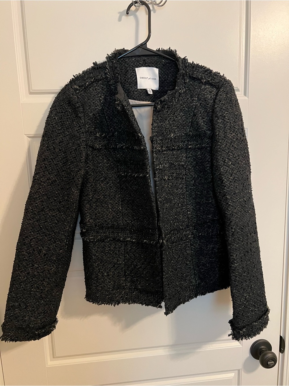 Gibson Latimer Black Fringe-Trim Tweed Blazer